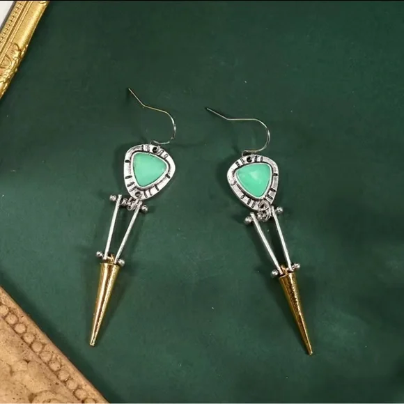 NEW Boho turquoise & silver earrings - Picture 3 of 3